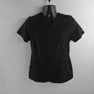 Barco One Women's Scrub‎ Top Black Small 1/4 Zip Stretch Pockets 4207